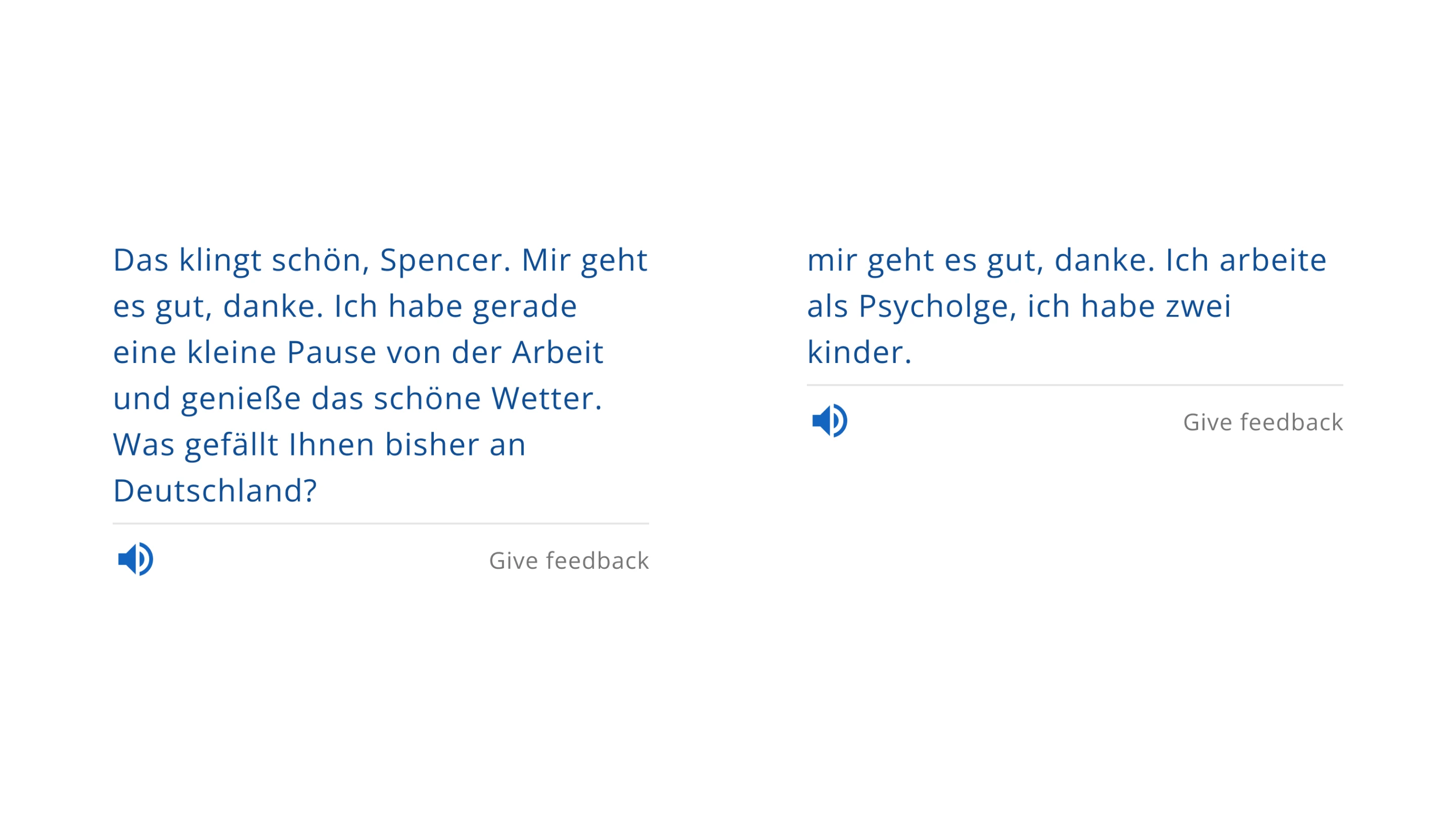 Old default response compared with an updated beginner response