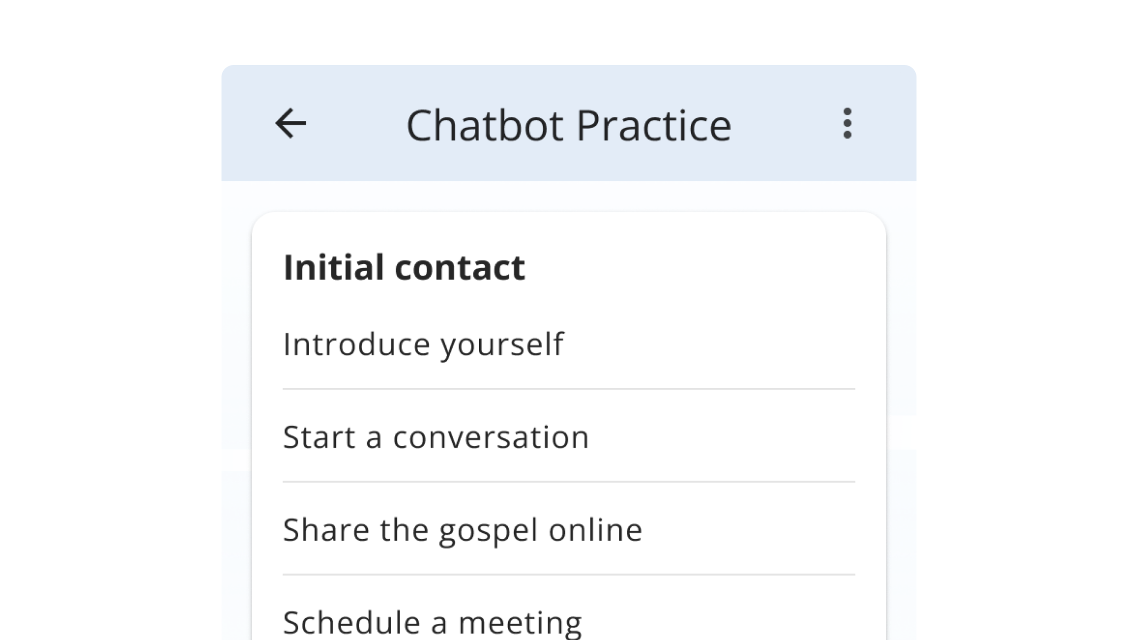 Scenario practice direction for the chatbot