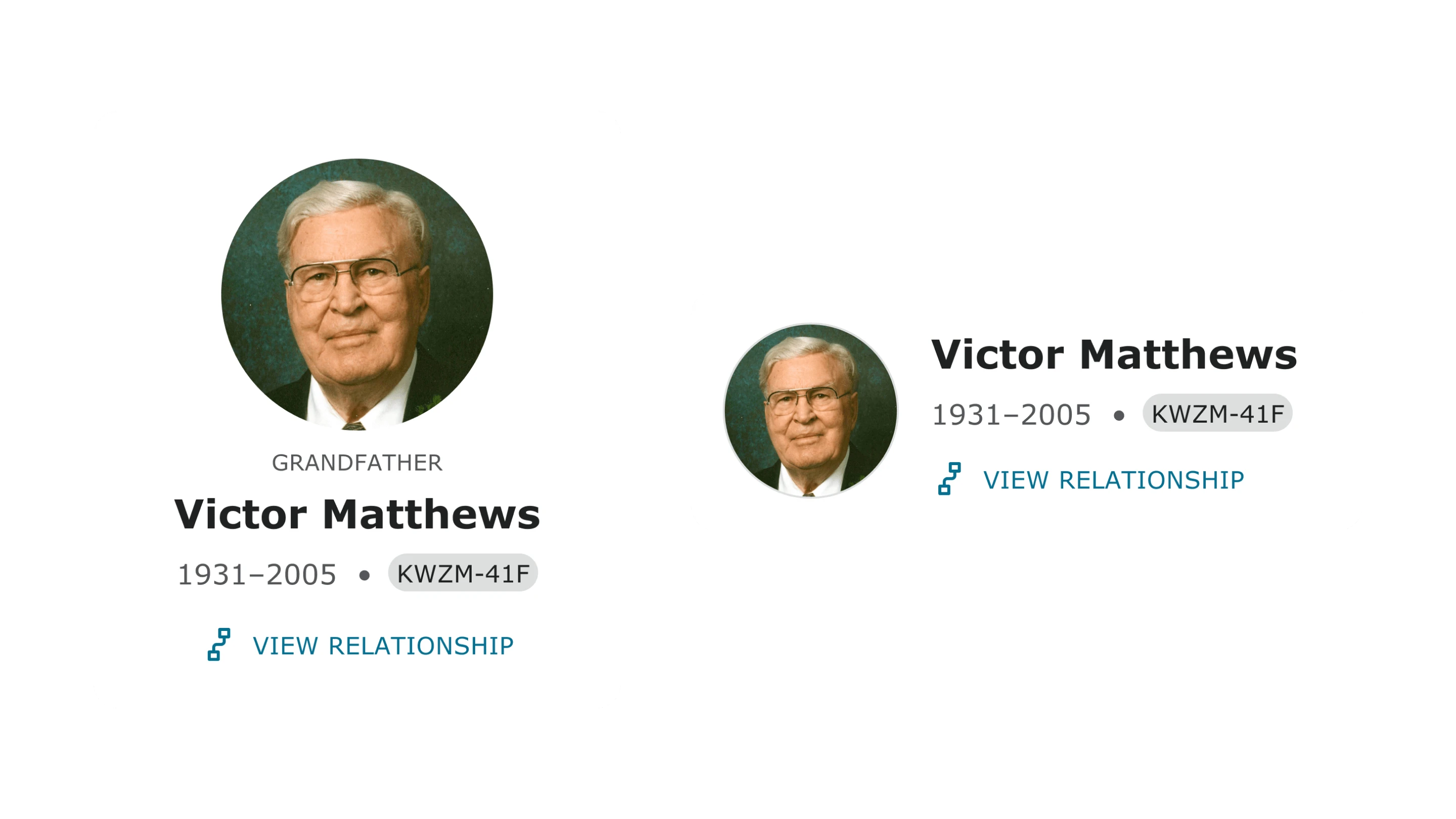 Vertical and horizontal versions of the ancestor card component